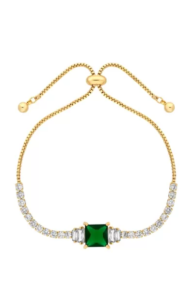 Image of Gold Plated Emerald Centre Stone Cubic Zirconia Toggle Bracelet