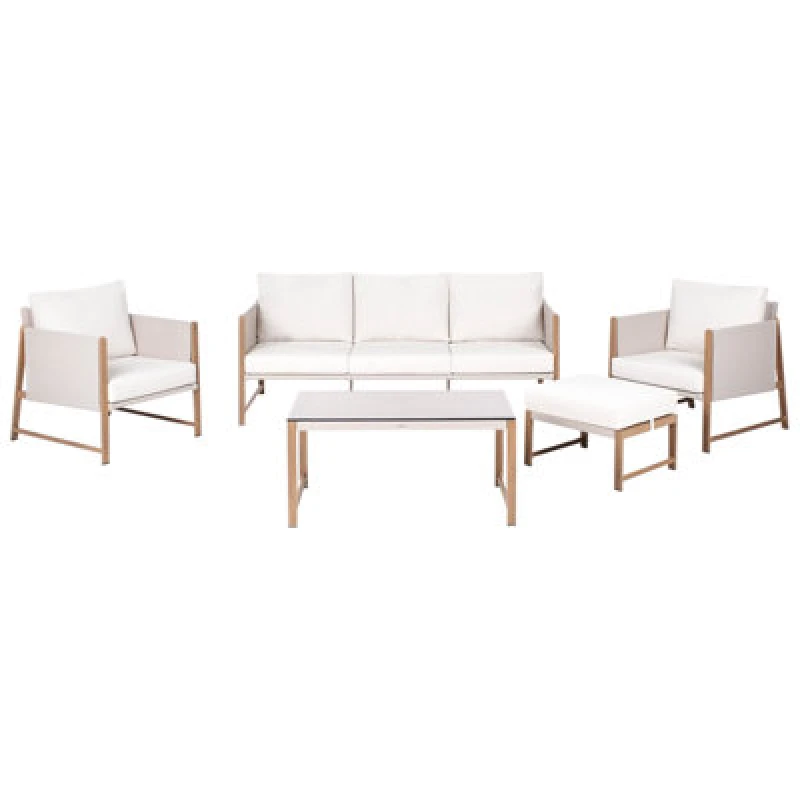 Image of Beliani Garden Lounge Set With Table And Ottoman 5 Seater Nola Metal Light Beige