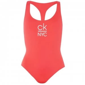 Image of Calvin Klein NYC Racer Back Swimsuit - Red XBG
