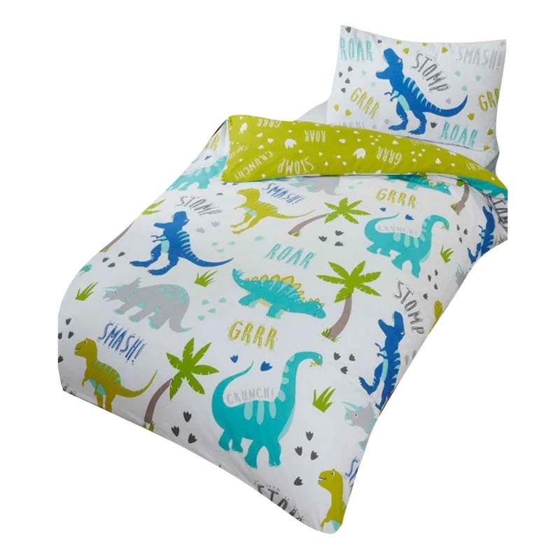 Image of Rapport Roarsome Dinosaur Duvet Cover Set in White Size: Single White Unisex Single