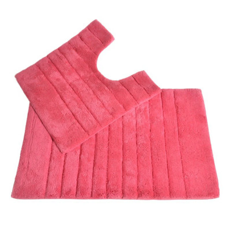 Image of Allure Bath Fashions Ribbed Two Piece Bath Mat & Toilet Mat Set - Hot Pink