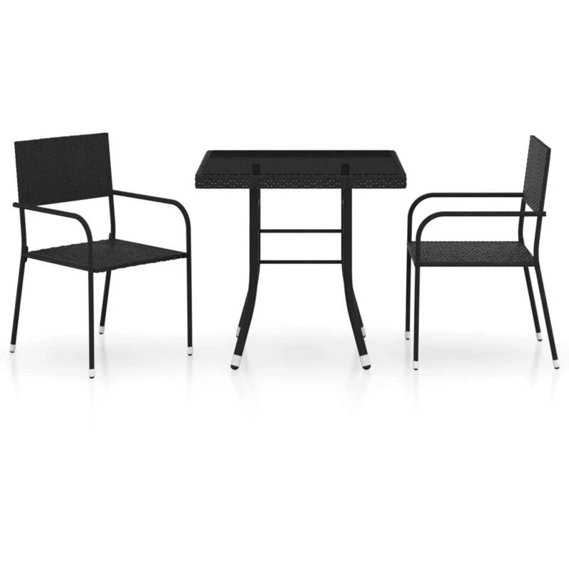 Image of VIDAXL 3 Piece Garden Dining Set Poly Rattan Black Vidaxl 8720286225769