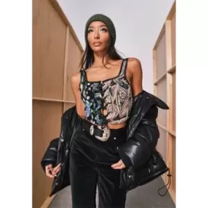 Image of Missguided Tapestry Lace Up Bralette - Black