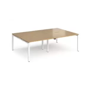 Image of Bench Desk 4 Person Rectangular Desks 2400mm Oak Tops With White Frames 1600mm Depth Adapt