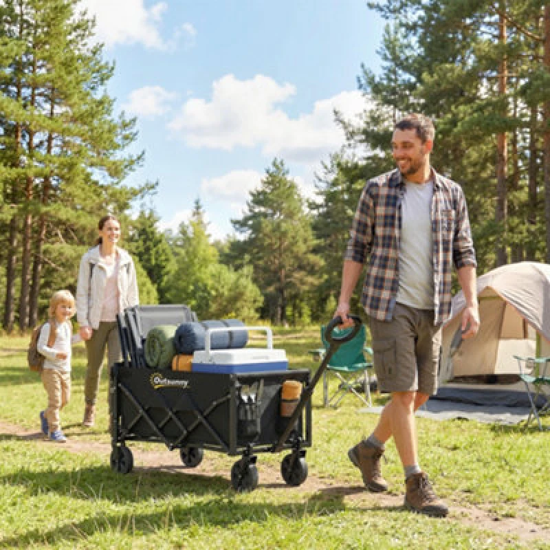 Image of Outsunny 80L Festival Trolley On Wheels, Collapsible Wagon Cart, Black