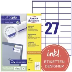 Image of Avery-Zweckform 3479 70 x 32mm Paper White 2700 pc(s) Permanent All-purpose labels Laser 100 Sheet A4