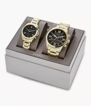 Image of Fossil Unisex His and Her Chronograph Gold-Tone Stainless Steel Watch Gift Set