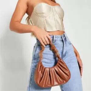 Image of I Saw It First Organza Ruched Handle Grab Bag - Brown