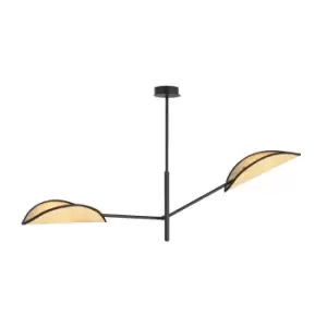 Image of Emibig Vene Black Multi Arm Semi Flush Ceiling light with Brown Fabric Shades, 2x E14