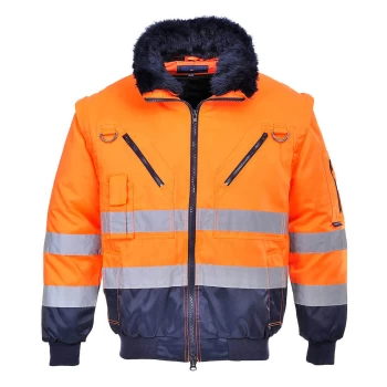 Image of Portwest Hi Vis 3 in 1 Pilot Jacket Orange / Navy M