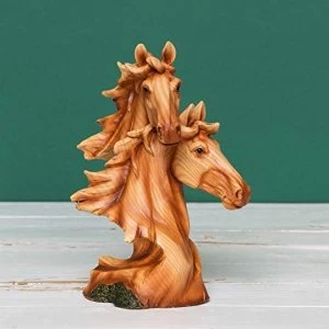 Image of Naturecraft Wood Effect Resin Figurine - Two Horse Heads