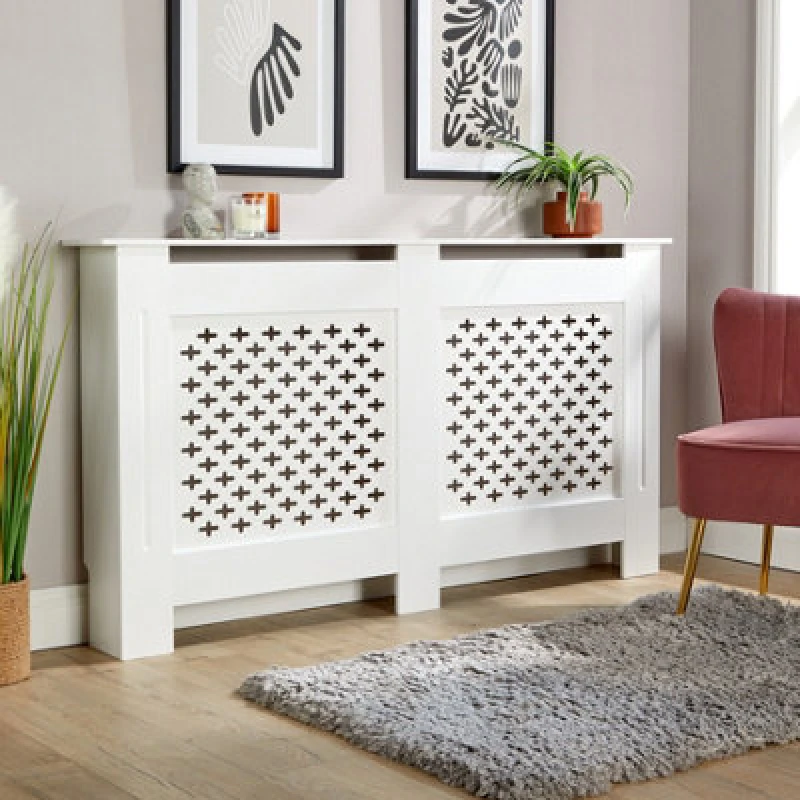 Image of Home Source Large Radiator Cover MDF Wooden Home Decorative Modern Furniture Design White