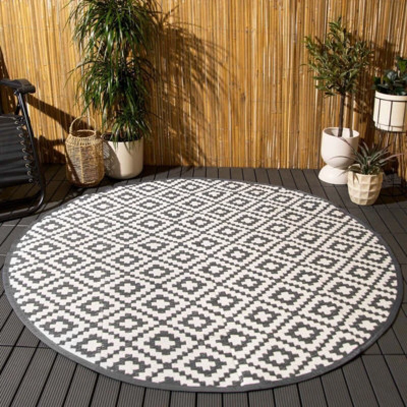 Image of OHS OHS Outdoor Rug Garden Geometric Round Waterproof Area Mat in Grey Size: 170cm diameter Grey 170cm diameter Unisex 5027434180615