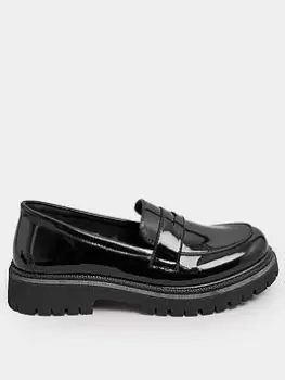 Image of Yours Extra Wide Fit Chunky Saddle Loafer Black Patent, Black, Size E, Women