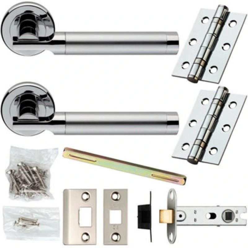Image of Loops Door Handle & Latch Pack Chrome & Satin Nickel Modern Screwless Round Rose Metallics