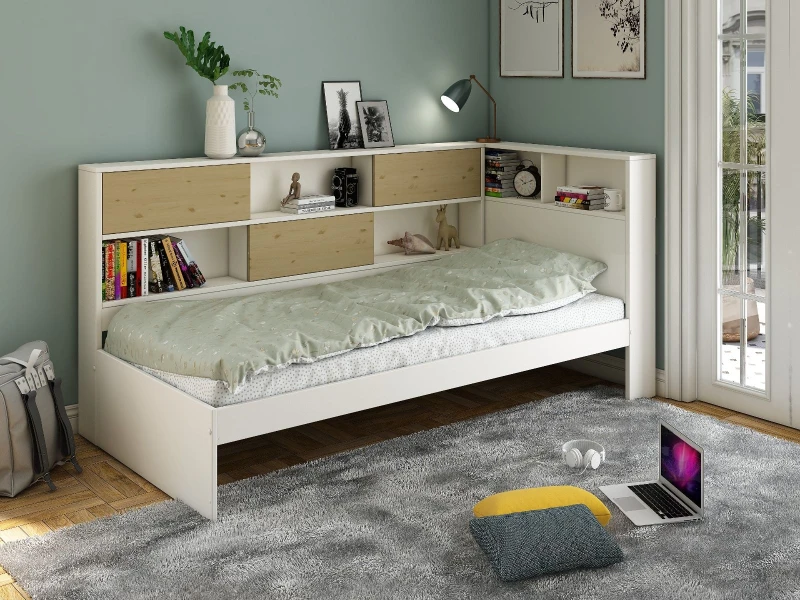 Image of Noomi Jorgi Corner Storage Bed in White Size: EU Single White Unisex EU Single