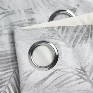 Image of Fiji Eyelet Ring Top Curtain Pair Fully Lined Curtains Silver 66x72 Jacquard - Silver