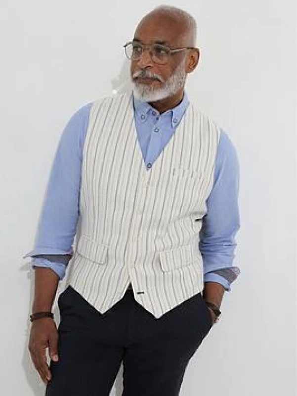 Image of Joe Browns Joe Browns Men Striped Linen Blend Suit Waistcoat in Cream Size: 42R Cream 42R Male 5059953280170