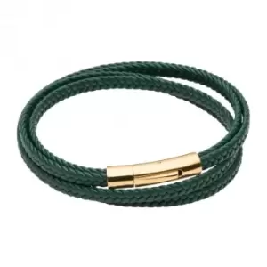 Image of Multi Row Plaited Green Recycled Leather Bracelet B5429