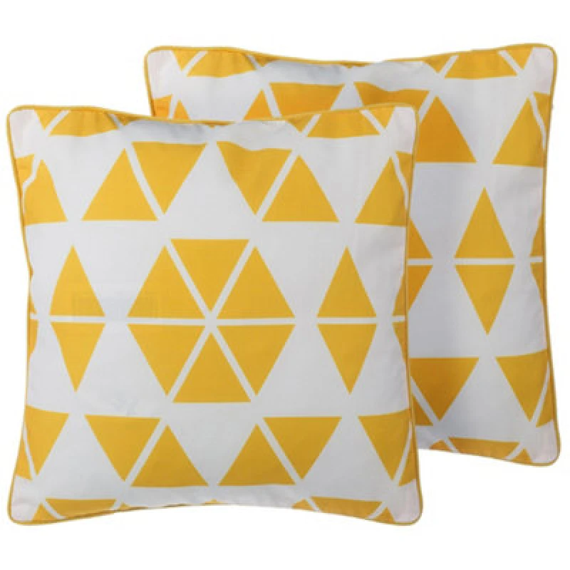 Image of Beliani Set Of 2 Decorative Cushions Pansy 45 X 45cm Yellow Geometric Pattern