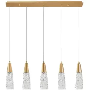 Image of Merano - Connecticut 5 Light Bar Pendant Ceiling Light Brushed Gold Steel, Clear Structured Glass LED G9