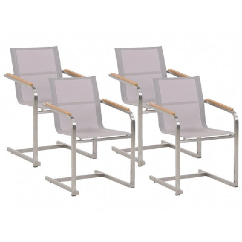 Image of Beliani Set Of 4 Garden Chairs Cosoleto Stainless Steel Beige