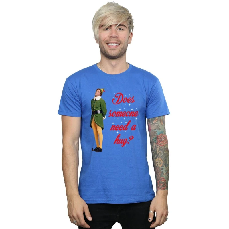 Image of Elf Elf Men Hug Buddy T-Shirt in Blue Size: Small Blue S Male 5057736082782