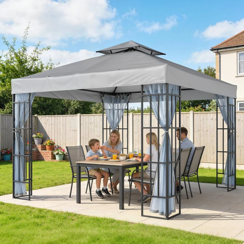 Image of OUTSUNNY 3 x 3(m) Patio Gazebo Canopy Garden Pavilion, Light Grey Light Grey Unisex