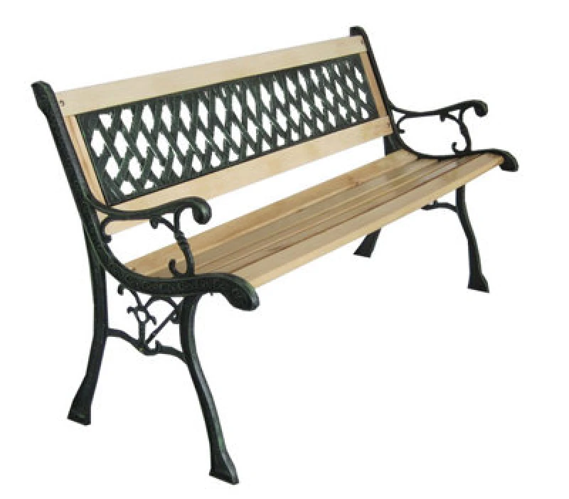 Image of Birchtree 3 Seater Wooden Slat Garden Bench Seat Lattice Style Cast Iron Legs