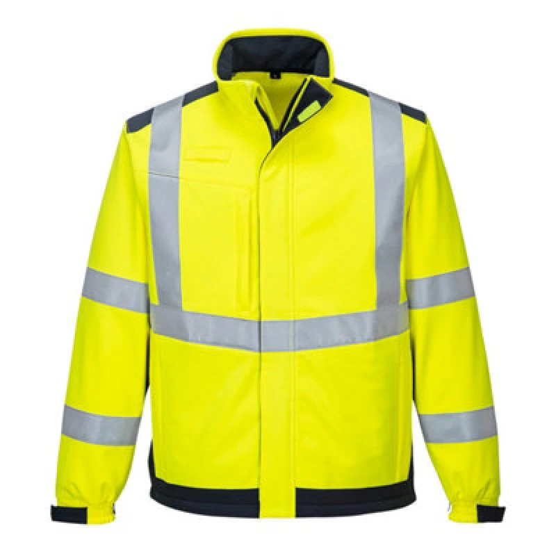 Image of Modaflame Multi Norm Arc Flame and Heat Resistant Softshell Jacket MV72YNR4XL Colour: Yellow / Navy
