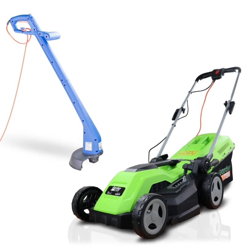 Image of Hyundai 250W Corded Electric Grass Trimmer & GardenTek 38cm Corded Electric Roller Lawn Mower Bundle