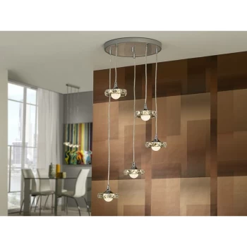 Image of Schuller Lighting - Schuller Suria - Integrated LED 5 Light Crystal Cluster Drop Ceiling Pendant Chrome