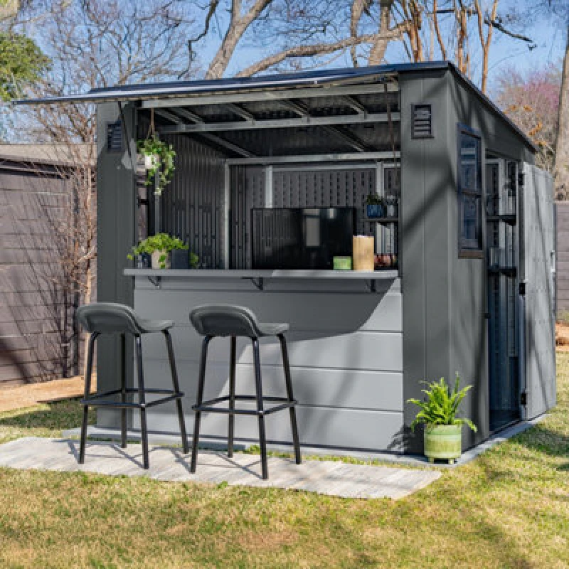 Image of Suncast Cabana Entertainment Shed and Bar 8x7 - Cool Grey BMCB8700