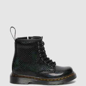 Image of Dr. Martens Toddlers 1460 Patent Lamper Lace Up Boots - Black Reptile Emboss - UK 9 Kids