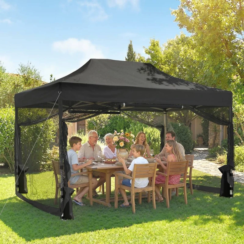 Image of OUTSUNNY 3 x 4.5 m Pop Up Gazebo with Mesh, Heavy Duty Party Tent Marquee in Black Unisex