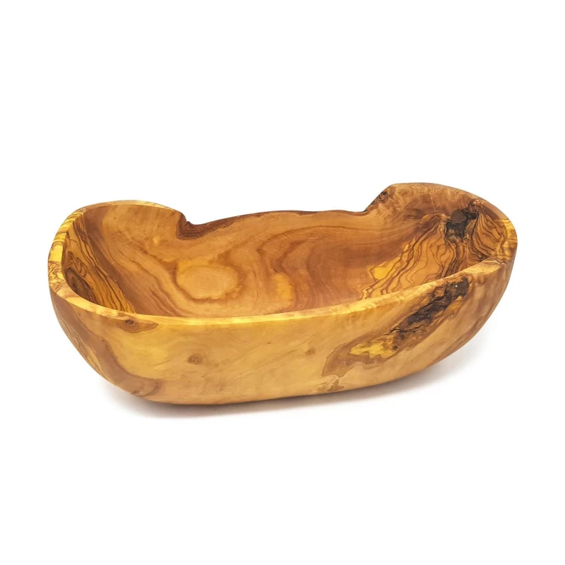 Image of Verano Spanish Ceramics Olive Wood Natural Grained Rustic Kitchen Dining Handmade Oval Bowl Large (L) 36-39cm Natural
