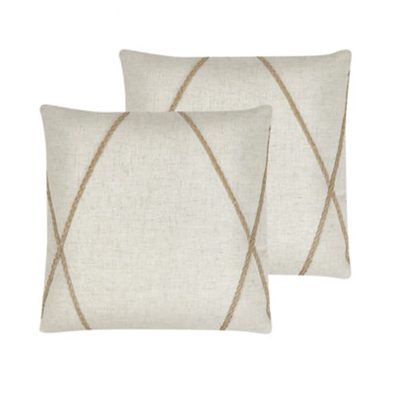 Image of Beliani Set Of 2 Decorative Cushions Licuala 45 X 45cm Beige Geometric Pattern