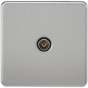 Image of KnightsBridge Coaxial TV Outlet 1G Screwless Brushed Chrome Un-Isolated Wall Plate