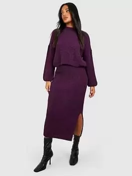 Image of Boohoo Jumper And Skirt Knitted Co-ord - Purple, Purple Size M Women