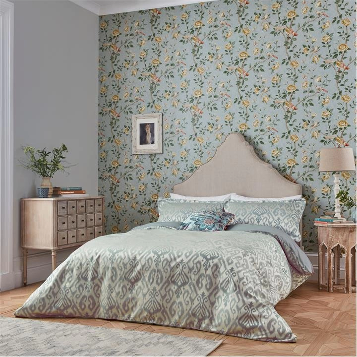 Image of Sanderson Grey Cotton and Polyester Kasuri' Duvet Cover - double