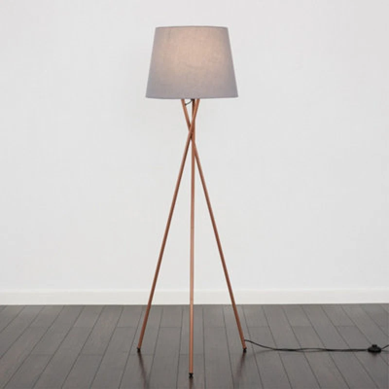 Image of ValueLights ValueLights Camden Copper Metal Tripod Floor Lamp with Tapered Shade and LED Bulb in Grey Grey One Size Unisex 5055759993306
