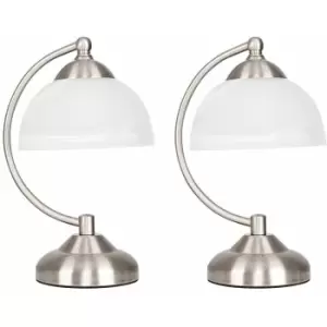 Image of Minisun - 2 x Stamford Crescent Table Lamp with Glass Shade - Brushed Chrome - No Bulb