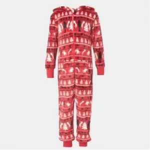 Image of I Saw It First Kids Fairisle Print Fleece Christmas Pyjama Onesie - Red