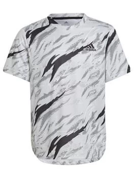 Image of adidas Older Boys Graphic Small Logo T-Shirt - White/Black, Size 13-14 Years