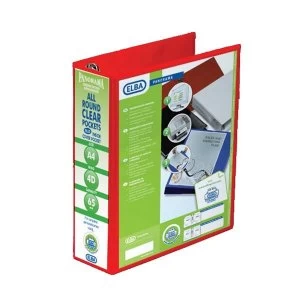 Image of Elba Panorama A4 Presentation Ring Binder PVC 4 D-Ring 65mm Capacity Red 1 x Pack of 4 Ring Binders