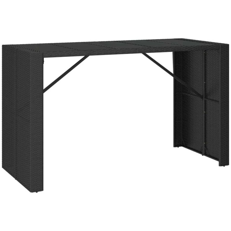 Image of VIDAXL Bar Table with Glass Top Black 185x80x110cm Poly Rattan Vidaxl 8720845740122