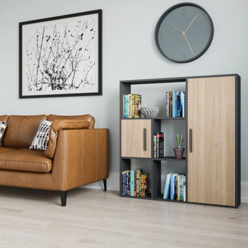 Image of Decorotika Ridge 4 Shelves and Two Cabinets Bookcase Light Brown