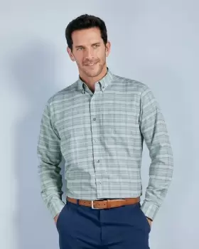 Image of Cotton Traders Mens Long Sleeve Soft Touch Check Shirt in Green