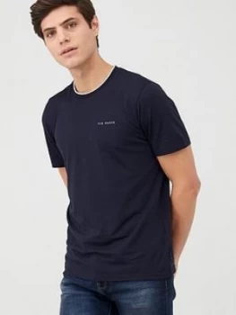 Image of Ted Baker Short Sleeve Branded T-Shirt - Navy, Size 3, Men
