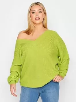 Image of Yours Double V-neck Jumper Lime, Green, Size 26-28, Women